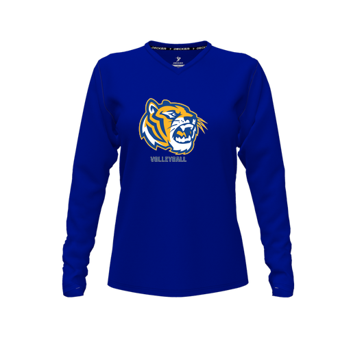 [CUS-DFW-TEES-PER-VNK-LSL-RYL-FYXS-LOGO2] Decker Performance T-Shirt (Female Youth XS, Royal, V Neck, Logo 2, Long Sleeve)