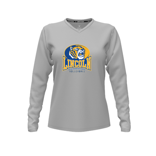 [FTLVPTGY-FYXS-LOGO3] Decker Performance T-Shirt (Female Youth XS, Gray, V Neck, Logo 3, Long Sleeve)